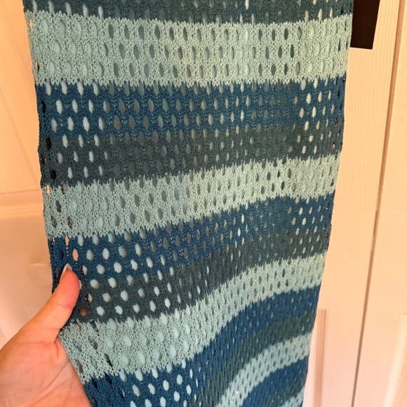 Lulus Picturesque Summer Teal Blue Striped Crochet Midi Dress - Size S - Picture 3 of 6